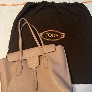 Tods beige leather tote bag